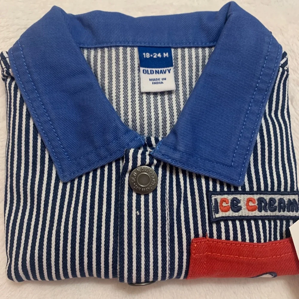 Railroad Stripe Twill Snap Jacket Baby Loose Collared Ice Cream Pocket NWT - Picture 11 of 14